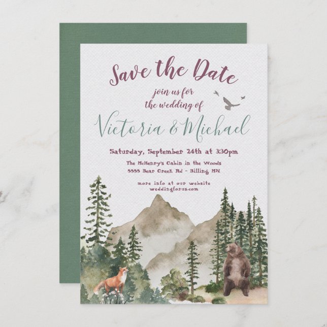 Adventure Woodland mountain forest Save the Date Invitation (Front/Back)