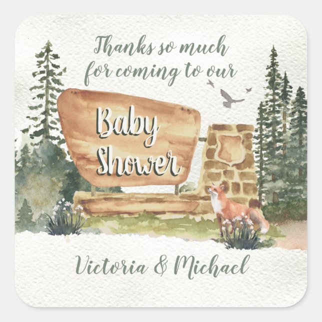 Adventure Woodland National Park Baby Shower Square Sticker (Front)