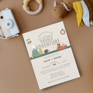 Adventure Woodland Twin Neutra Virtual Baby Shower Invitation