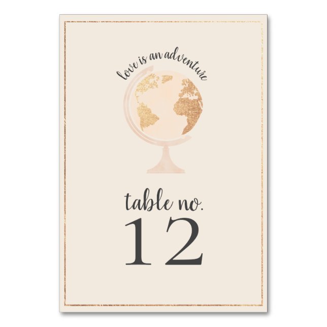 Adventure World Globe Map Travel Theme Wedding Table Number (Front)