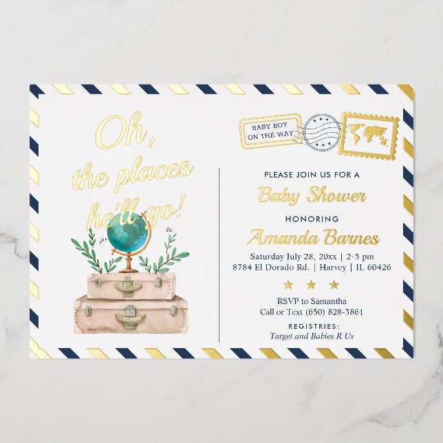 Adventure World Travel Baby Boy Map Navy Blue Gold (Front)