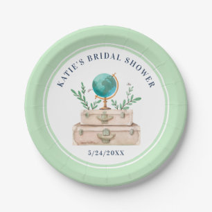 Adventure World Travel Bridal Shower Mint Green Paper Plate