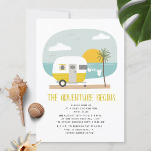 Adventure Yellow Camper Beach Neutral Baby Shower Invitation