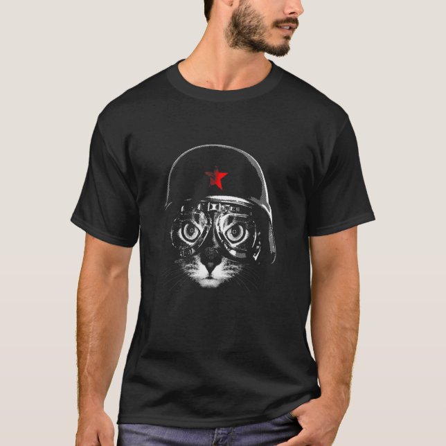 Adventurer Cat Graphic Black Pilot Kitten Wear Hel T-Shirt (Front)