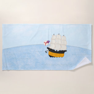 Adventures At Sea Sailing Ship Nautical Vacation Beach Towel
