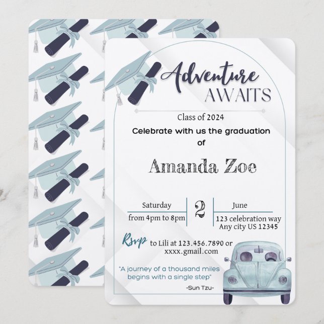 adventures awaits grad invitation/announcement invitation (Front/Back)