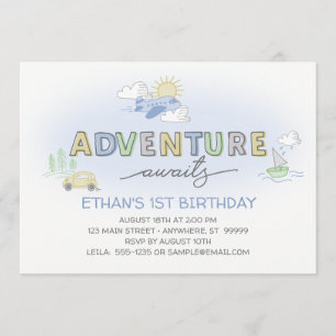 Adventures Awaits Photo Birthday Invitation