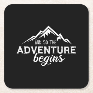 adventures begins square paper coaster