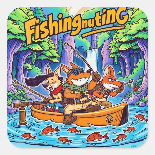 Adventures in Fishing Square Sticker (Front)