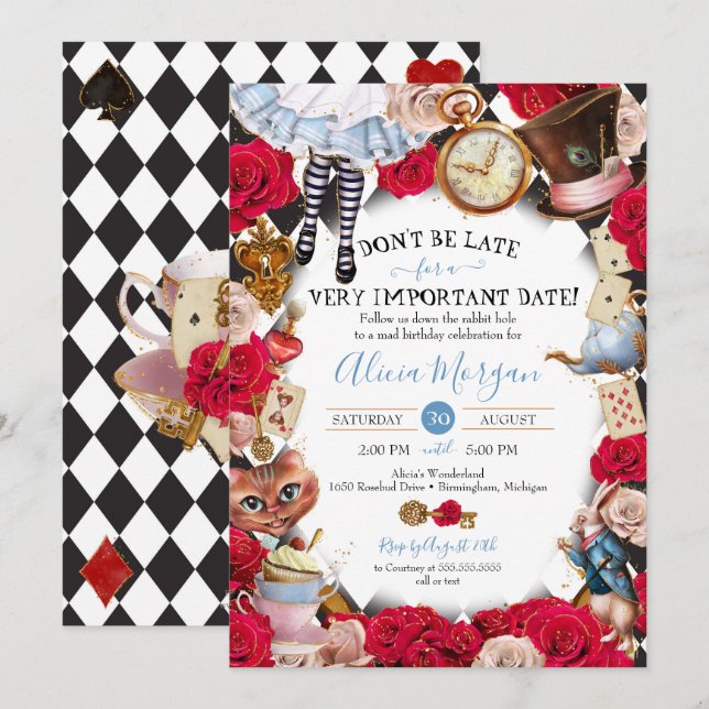 Adventures in Wonderland Mad Tea Party Birthday Invitation (Front/Back)