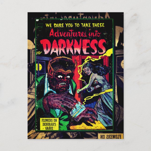 Adventures into Darkness #9, Gold Age Horror Cover Postcard (Front)