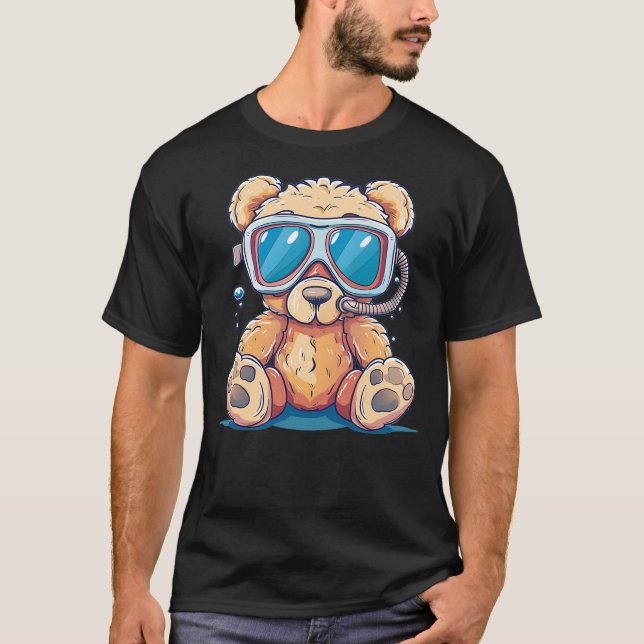 Adventures Teddy Bear with diving Googles and Snor T-Shirt (Front)