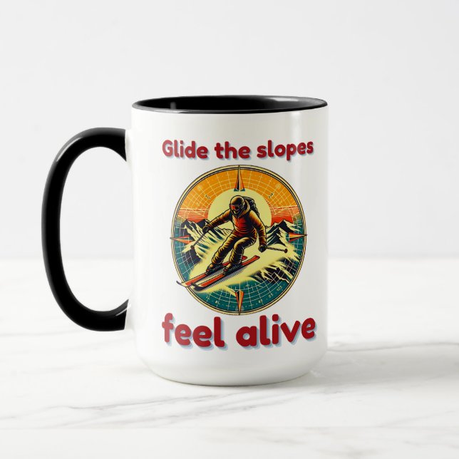 Adventurous Alpine Skiing Graphic Mug (Left)