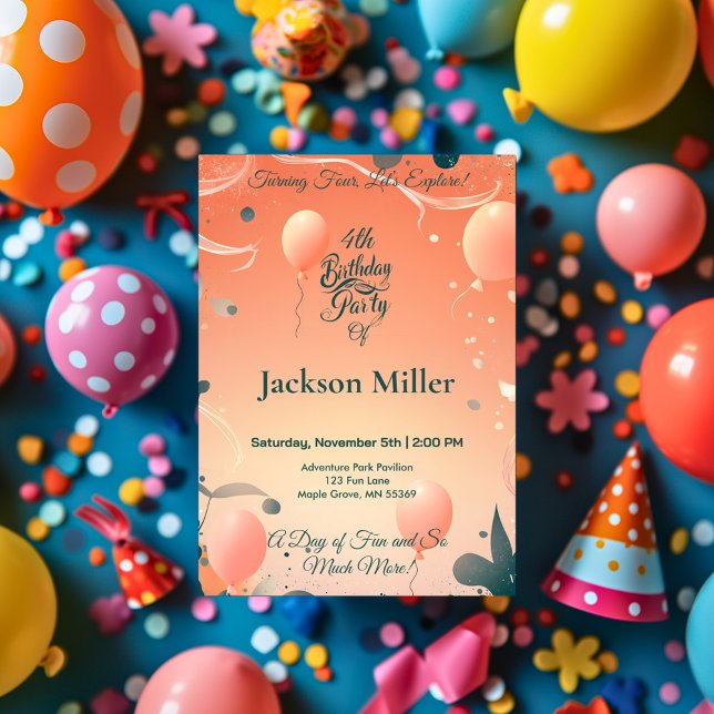 Adventurous Balloon Birthday Invite with Cute Fox  (Creator Uploaded)