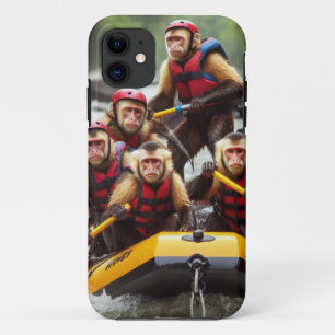 Adventurous Capuchin Monkeys Whitewater Rafting iPhone 11 Case