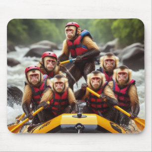 Adventurous Capuchin Monkeys Whitewater Rafting Mouse Mat