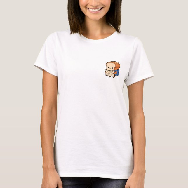 Adventurous Cartoon Bread Loaf Character T-Shirt (Front)