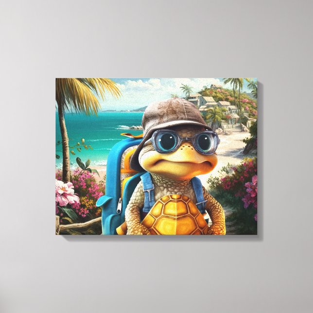 Adventurous Cute Little Turtle with Backpack, Canvas Print (Front)