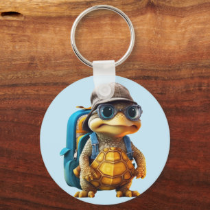 Adventurous Cute Little Turtle with Backpack, Key Ring