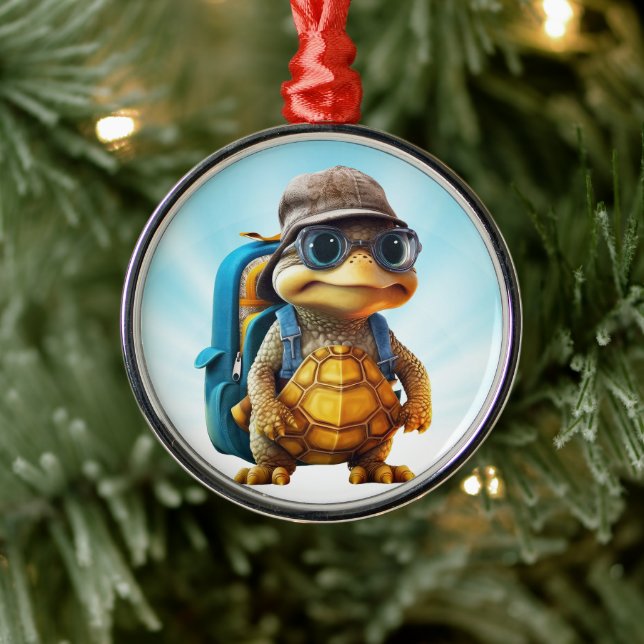 Adventurous Cute Little Turtle with Backpack, Metal Tree Decoration (Tree)