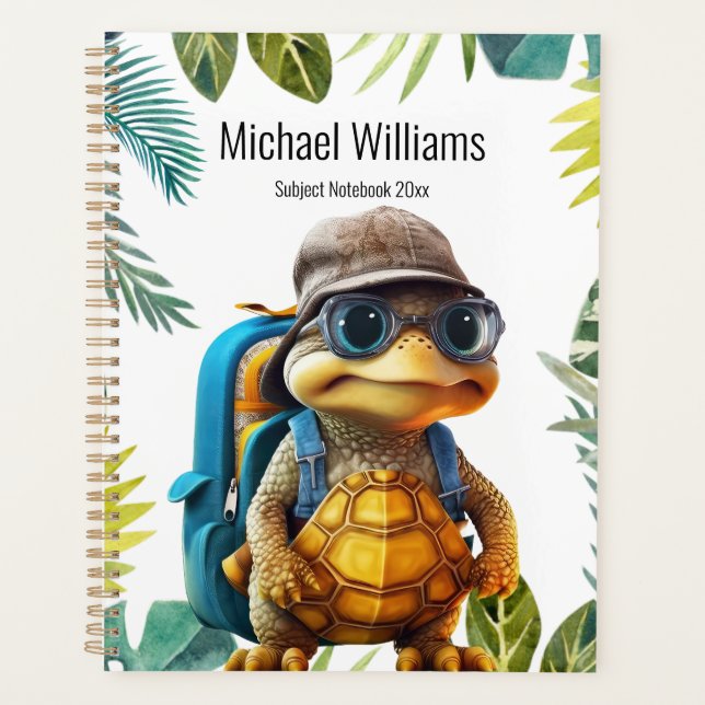 Adventurous Cute Little Turtle with Backpack, Note Planner (Front)