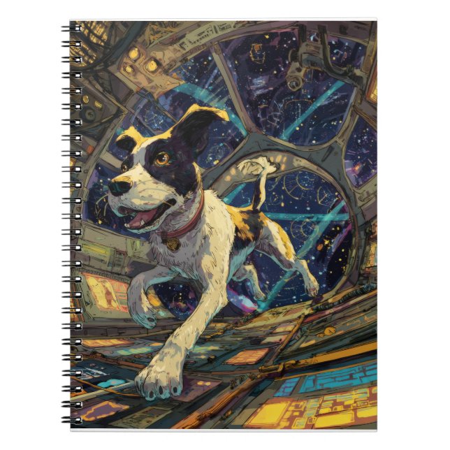 Adventurous Dog in Space Illustration Notebook (Front)