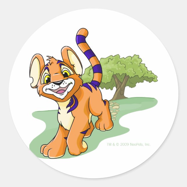 Adventurous orange Kougra on Mystery Island Classic Round Sticker (Front)