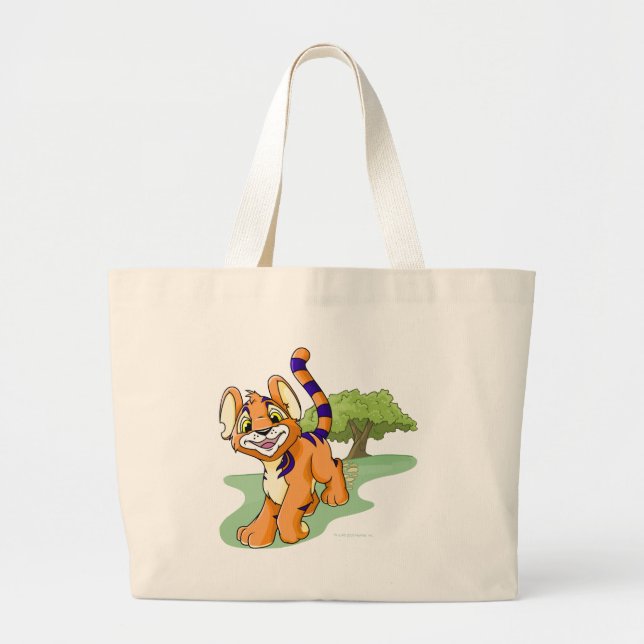 Adventurous orange Kougra on Mystery Island Large Tote Bag (Front)