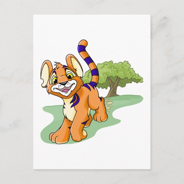 Adventurous orange Kougra on Mystery Island Postcard (Front)