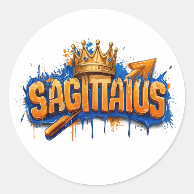 Adventurous Sagittarius Zodiac Graffiti Airbrush Classic Round Sticker (Front)