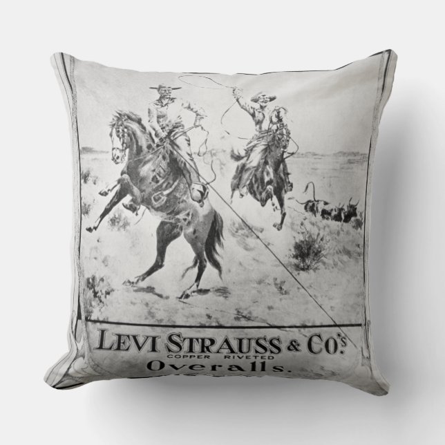 Advert for Levi Strauss & Co, c.1900 (litho) Cushion (Front)