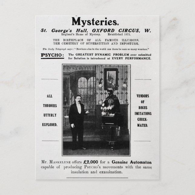 Advertisement for Maskelyne & Devant's Mysteries Postcard (Front)