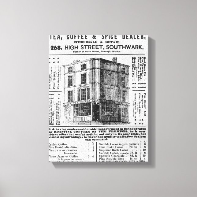 Advertisement for Robert Jones, Tea Canvas Print (Front)