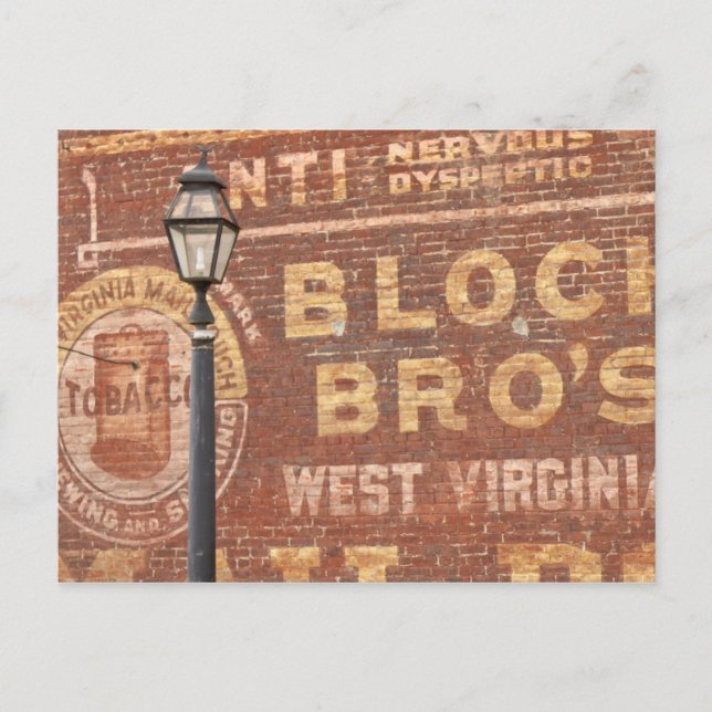 Advertisements on side of building postcard (Front)