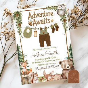 Adveture Awaits Forest Woodland Baby Shower Invitation