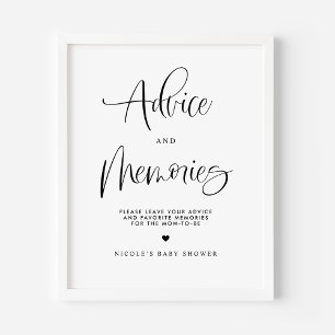 Advice and Memories Cute Calligrahy Baby Shower Poster