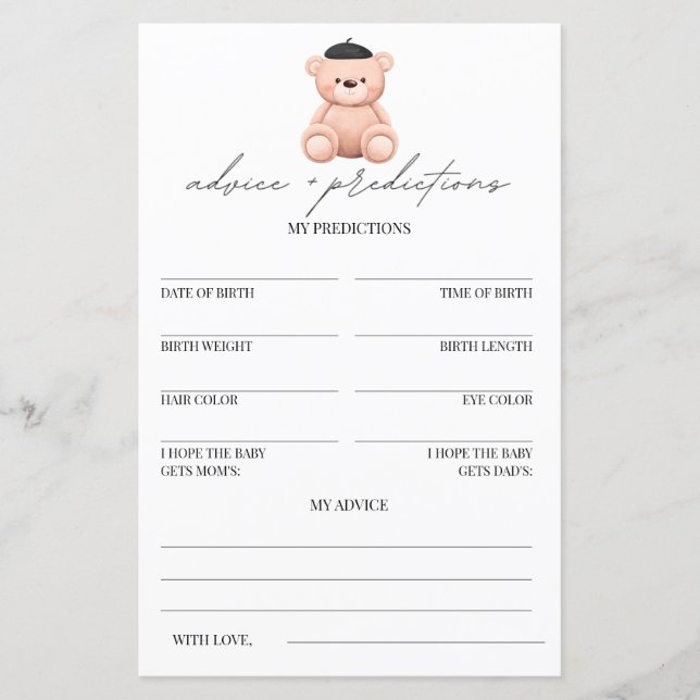 Advice and predictions Bonjour Bebe Baby Shower (Front)