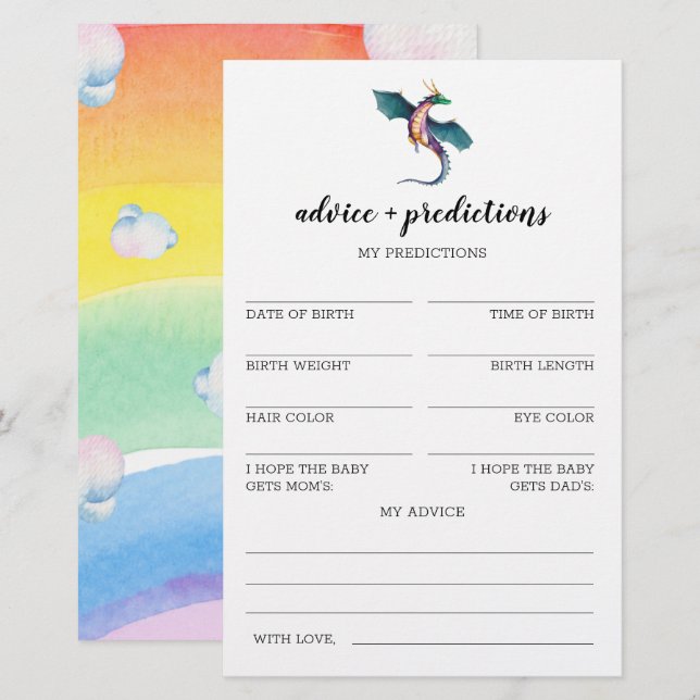 Advice and predictions Dragon Baby Shower Game (Front/Back)