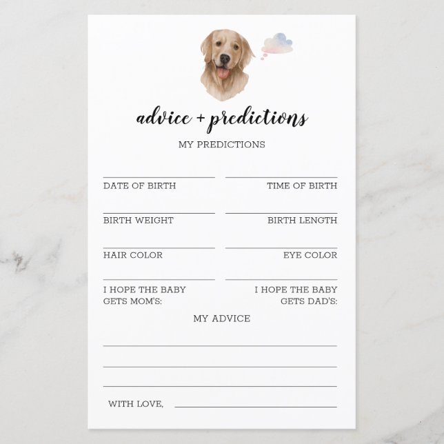 Advice and predictions Labrador Baby Shower Game (Front)