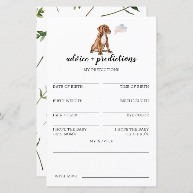 Advice and predictions Pit bull Baby Shower Game (Front/Back)