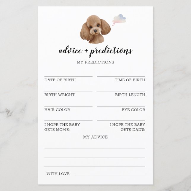 Advice and predictions Poodle Toy Baby Shower Game (Front)