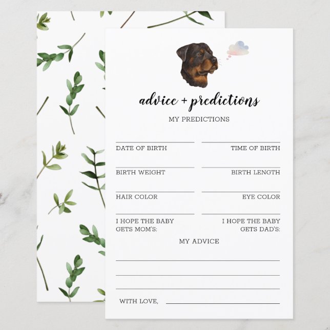 Advice and predictions Rottweiler Baby Shower  (Front/Back)