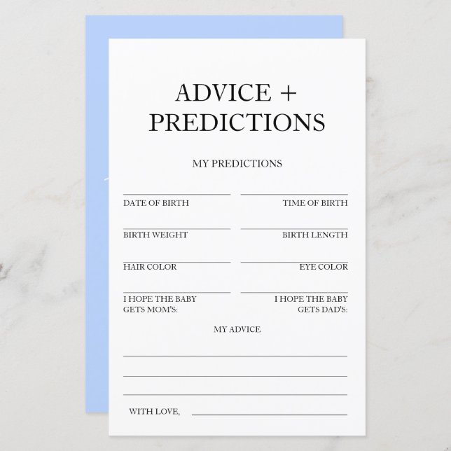 Advice and Predictions Travel Baby Shower Game (Front/Back)