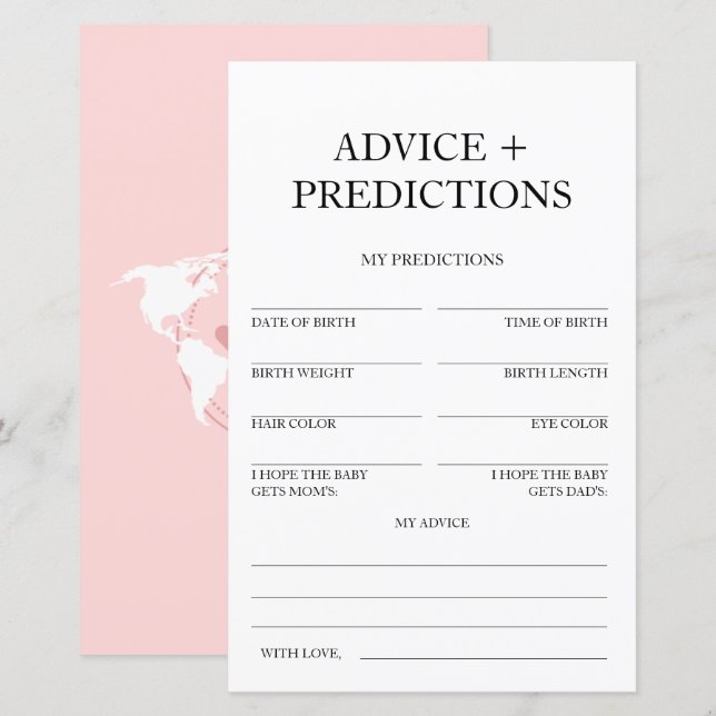 Advice and Predictions Travel Baby Shower Game (Front/Back)