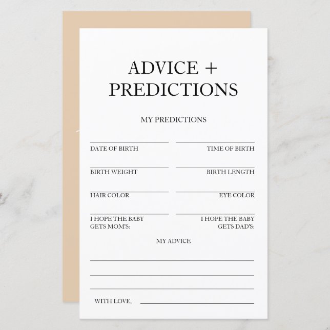 Advice and Predictions Travel Baby Shower Game (Front/Back)