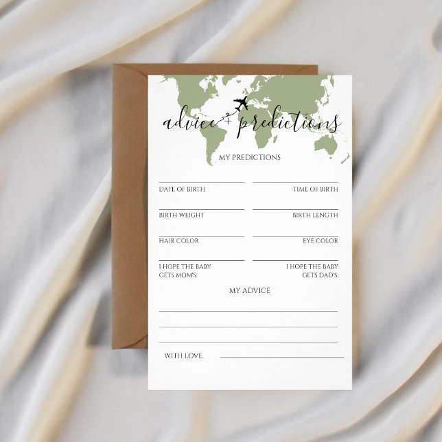 Advice and predictions Travel Themed Baby Shower Flyer (advice + predictions cards baby shower world map)
