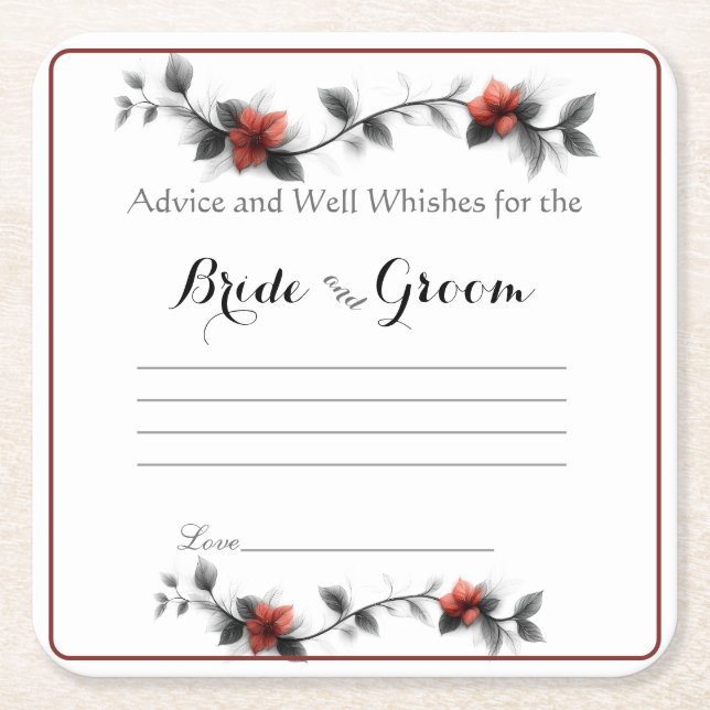 Advice and Well Wishes, Bride and Groom Square Paper Coaster (Front)