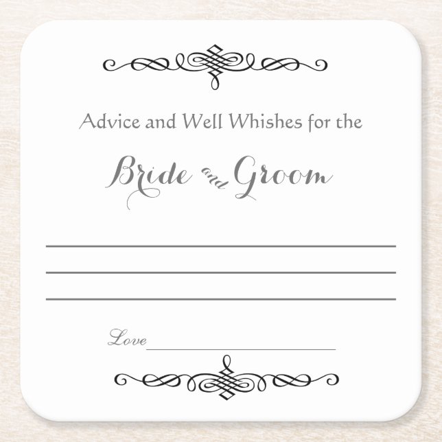 Advice and Well Wishes, Bride and Groom Square Paper Coaster (Front)