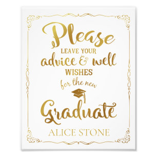 advice and well wishes graduation party sign gold