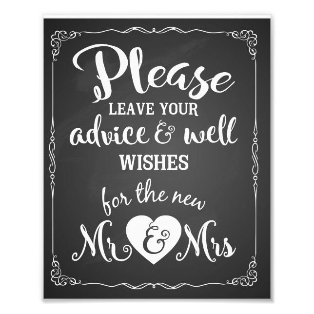 advice and well wishes party wedding sign (Front)